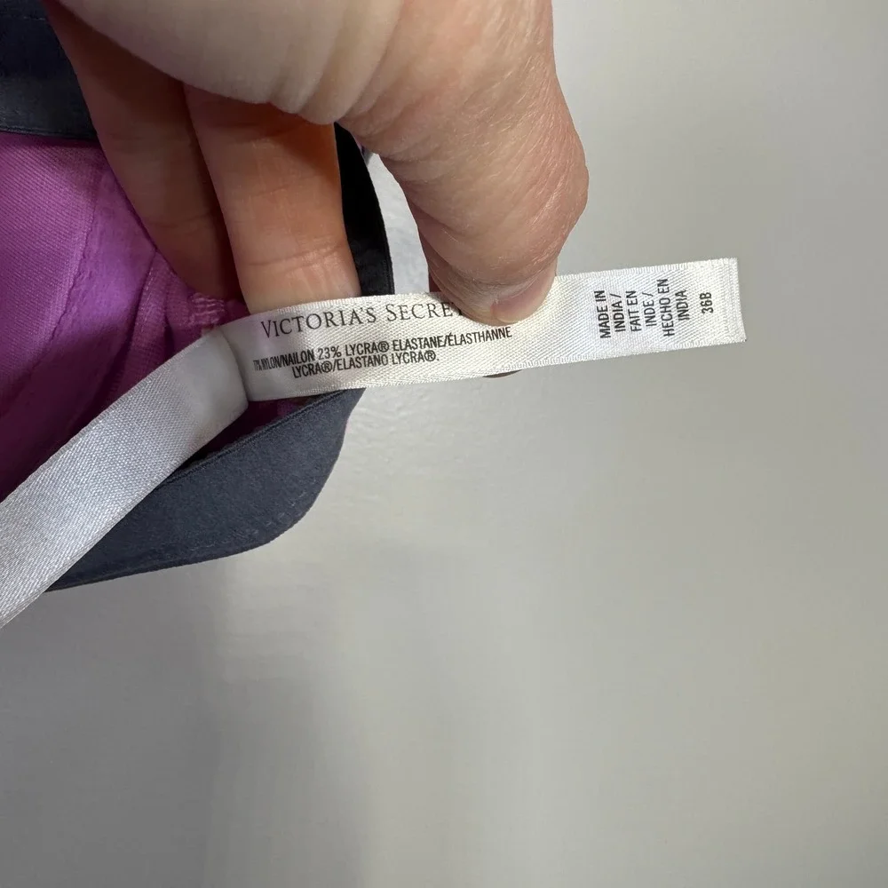 Victoria's Secret VSX 36B‎ Sports Bra Purple Gray Front Zip Clasp High Impact